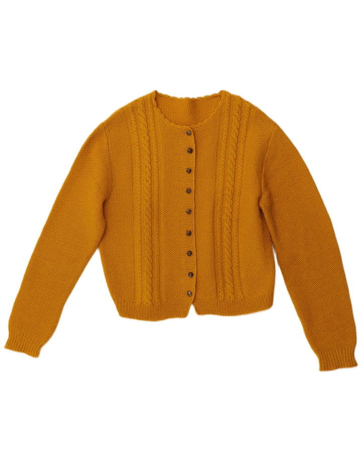 Maglione cardigan corto da donna VINTAGE UK 10 piccolo giallo