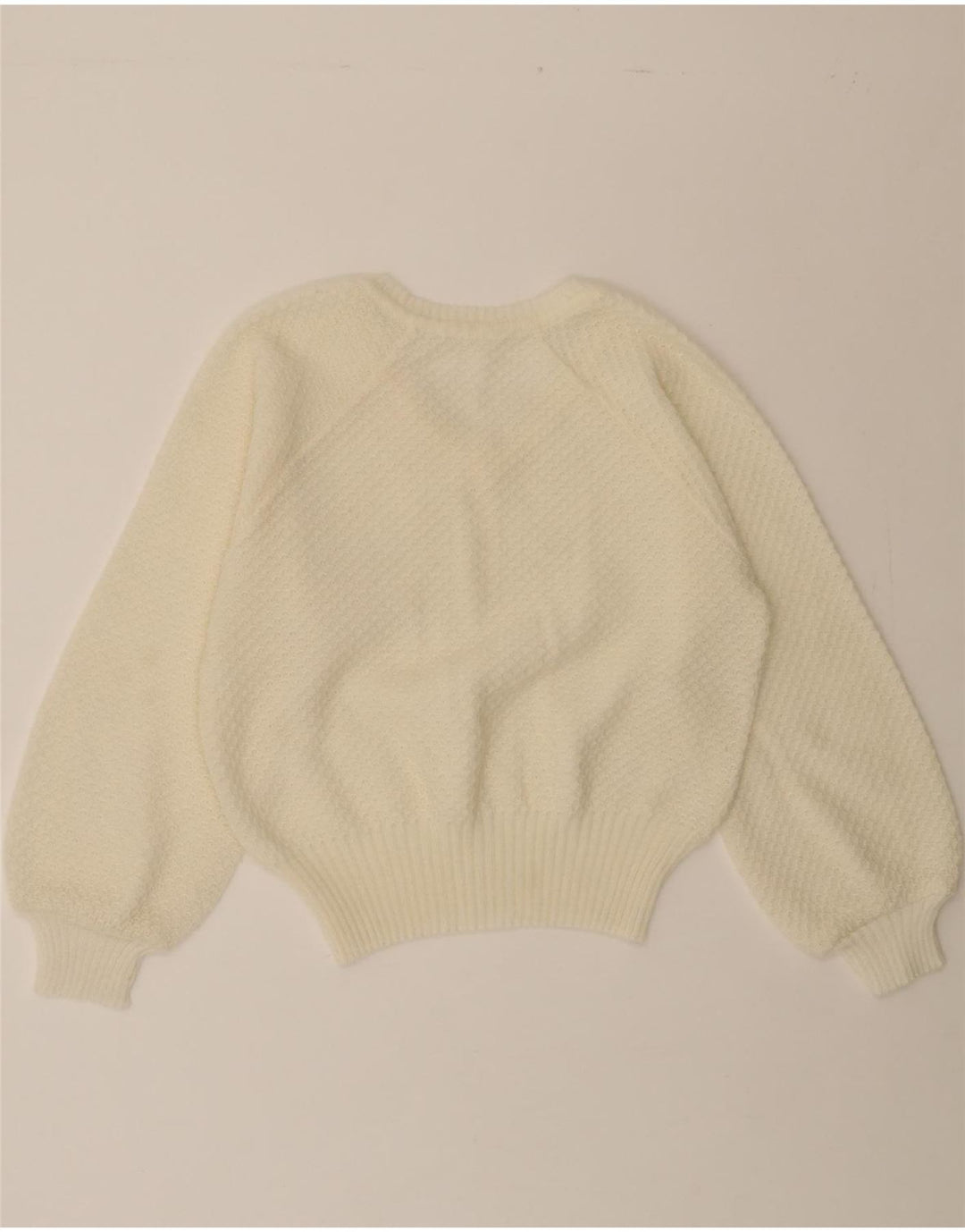 VINTAGE Womens Crop V-Neck Jumper Sweater UK 14 Medium Off White Vintage Vintage and Second-Hand Vintage from Messina Hembry 