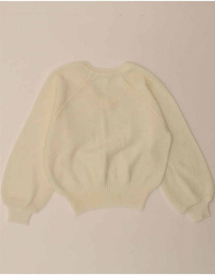 VINTAGE Womens Crop V-Neck Jumper Sweater UK 14 Medium Off White Vintage Vintage and Second-Hand Vintage from Messina Hembry 