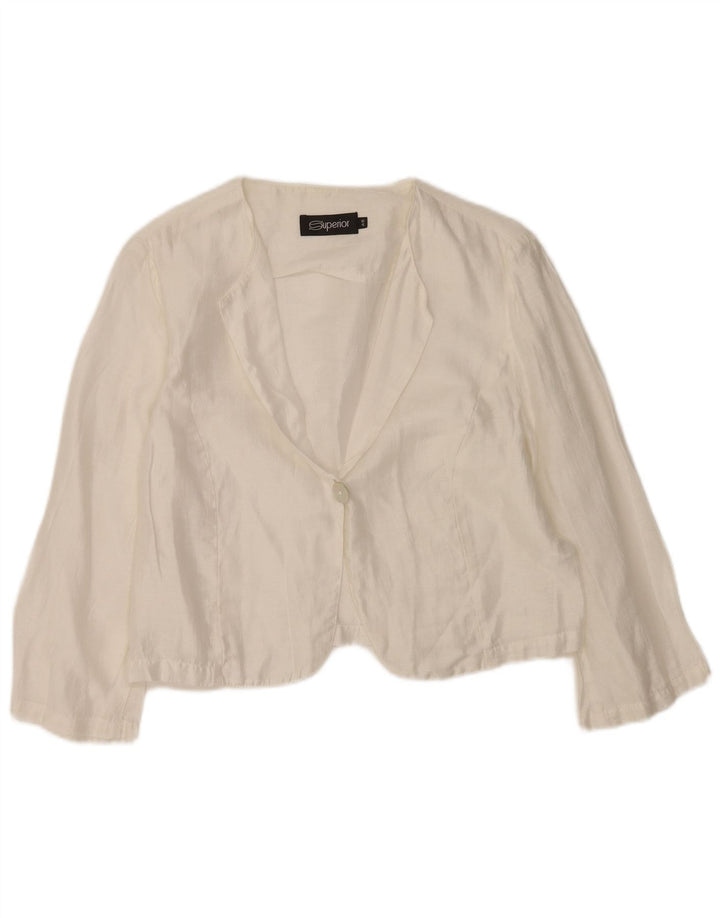 Top bolero da donna con maniche a 3/4 di qualità superiore IT 46 grande lino bianco