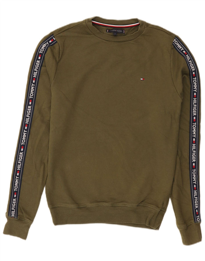 Tommy Hilfiger Felpa grafica da uomo Maglione piccolo cotone kaki