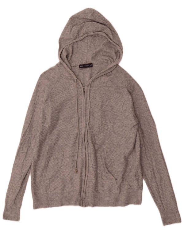 Maglione cardigan con cappuccio da donna Marks & Spencer UK 10 piccolo viscosa grigia