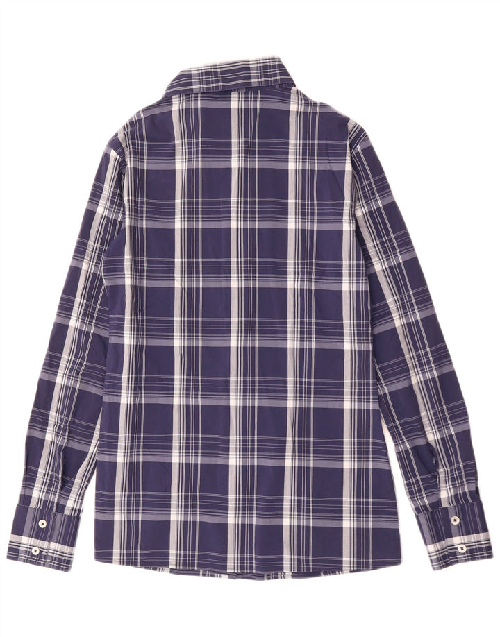 Camicia da donna BENETTON UK 10 piccola in cotone a quadri blu navy