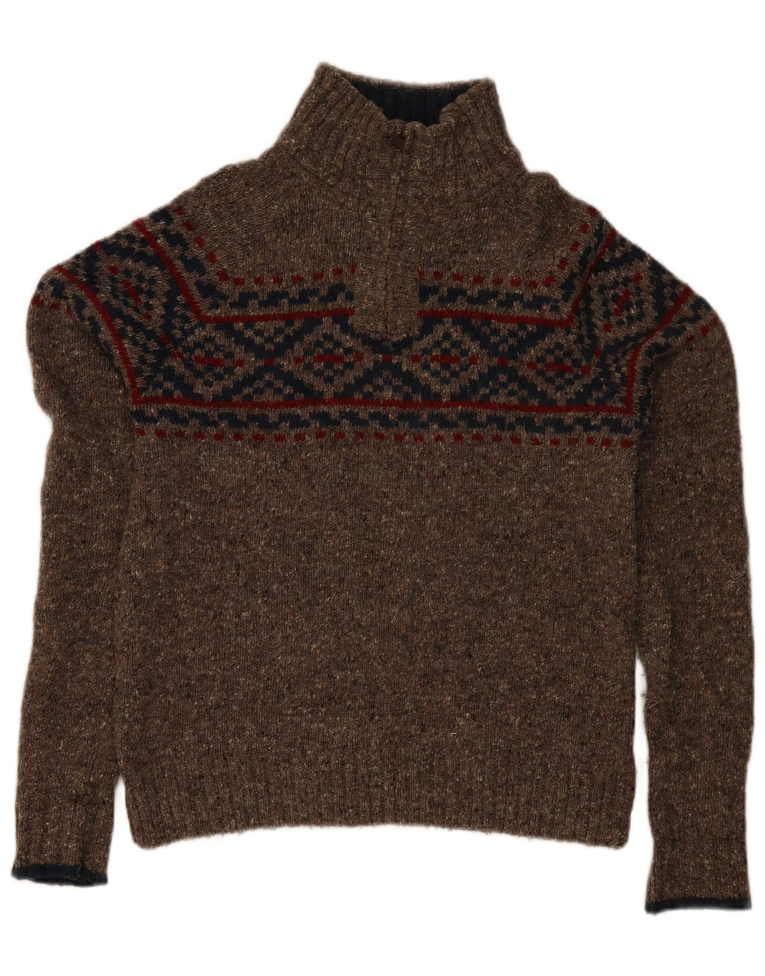 Fat Face Maglione da uomo con zip e collo in lana Fair Isle marrone medio