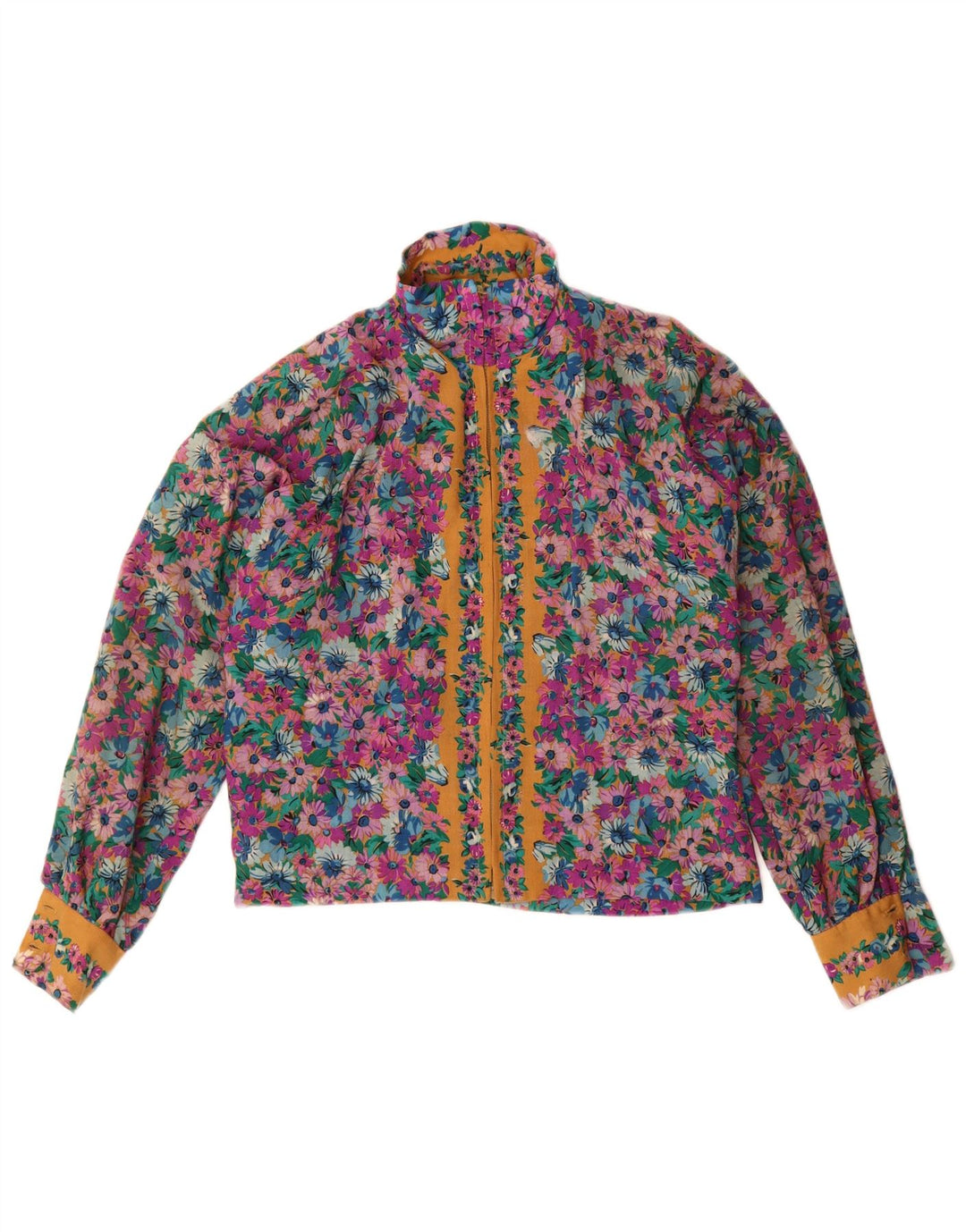 Camicetta corta da donna vintage UK 14 floreale multicolore medio