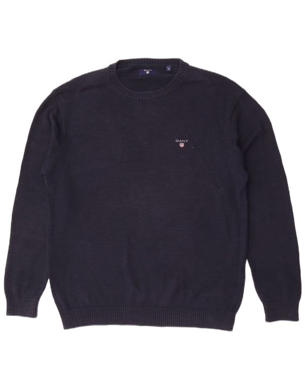 Maglione maglione girocollo da uomo Gant XL in cotone screziato blu navy