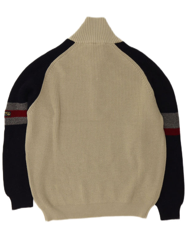 Maglione da uomo Navigare con zip e collo in lana vergine color block beige medio