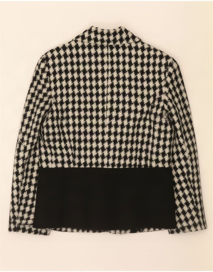 Giacca blazer vintage da donna a 3 bottoni UK 12 media pied de poule nera