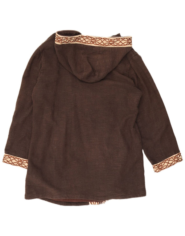 Maglione cardigan con cappuccio fatto a mano da donna Celtic Fusion UK 16 grande marrone