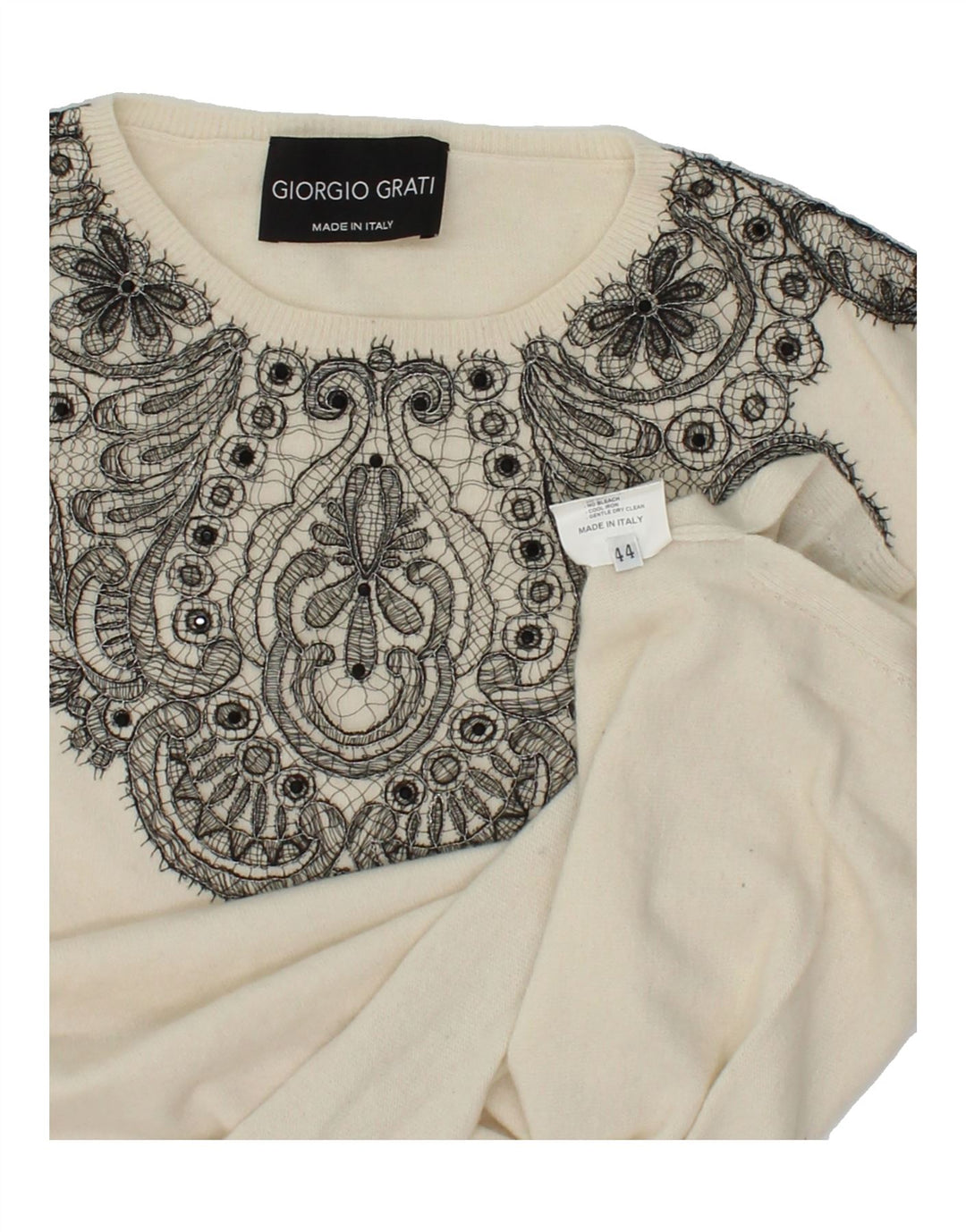 GIORGIO GRATI Womens Crew Neck Jumper Sweater IT 44 Medium Beige Paisley Vintage Giorgio Grati and Second-Hand Giorgio Grati from Messina Hembry 