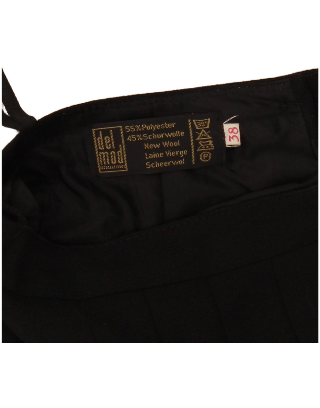 Gonna a pieghe a vita alta da donna Del Mod EU 38 Medium W27 Poliestere nero