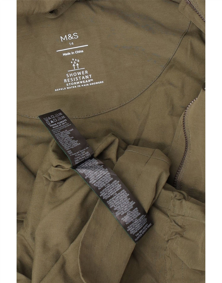 Giacca antipioggia con cappuccio da donna Marks & Spencer UK 14 grande poliestere kaki