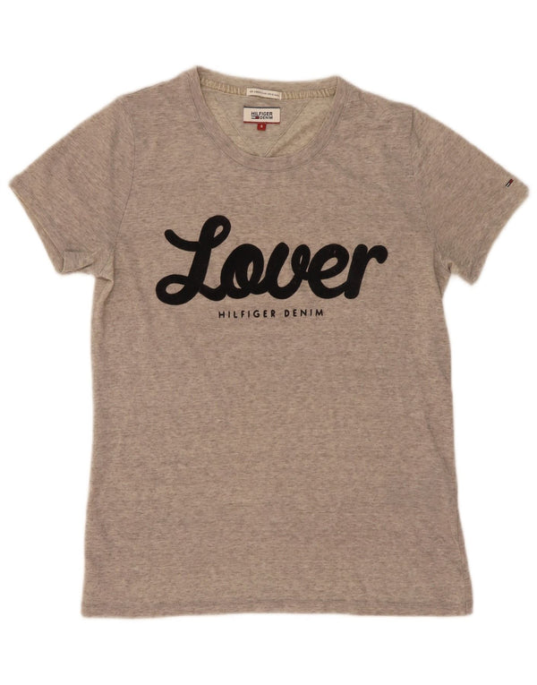 T-shirt grafica da donna Tommy Hilfiger Top UK 10 Small Grey Flecked