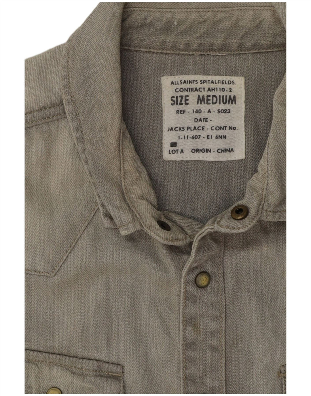 ALL SAINTS Camicia di jeans a maniche corte da uomo in cotone grigio medio