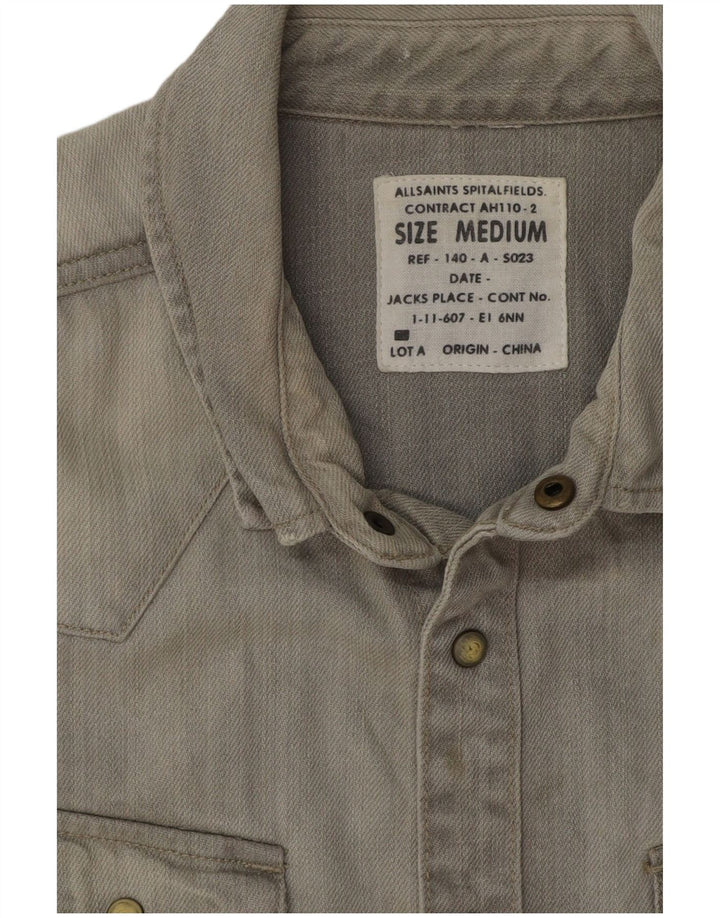 ALL SAINTS Camicia di jeans a maniche corte da uomo in cotone grigio medio