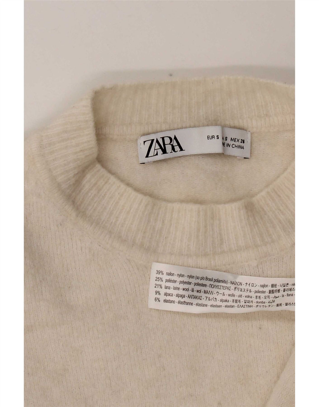 Maglione maglione girocollo oversize da donna Zara UK 10 piccolo nylon bianco sporco