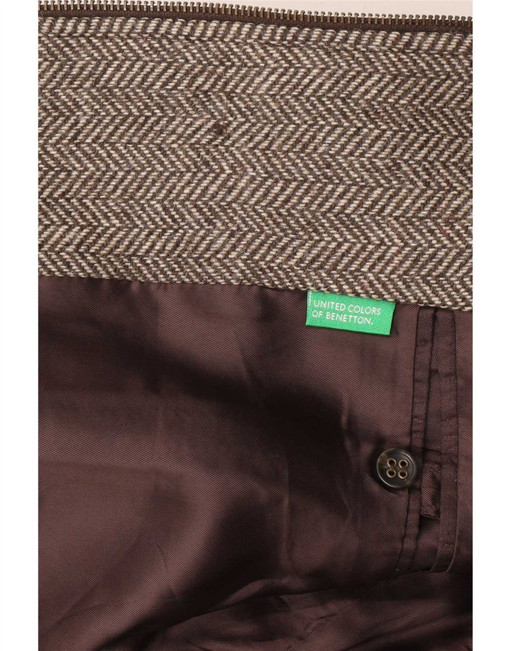 Benetton Giacca blazer da uomo UK 38 Marrone medio a spina di pesce