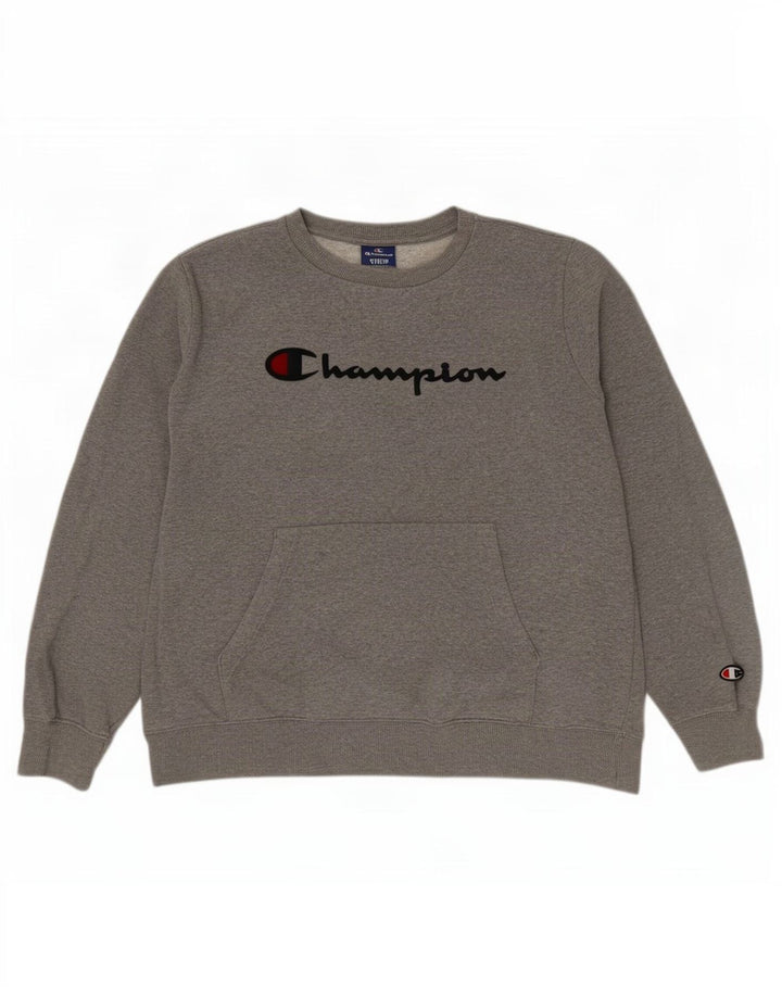 Felpa grafica da uomo Champion, maglione grigio medio chiazzato