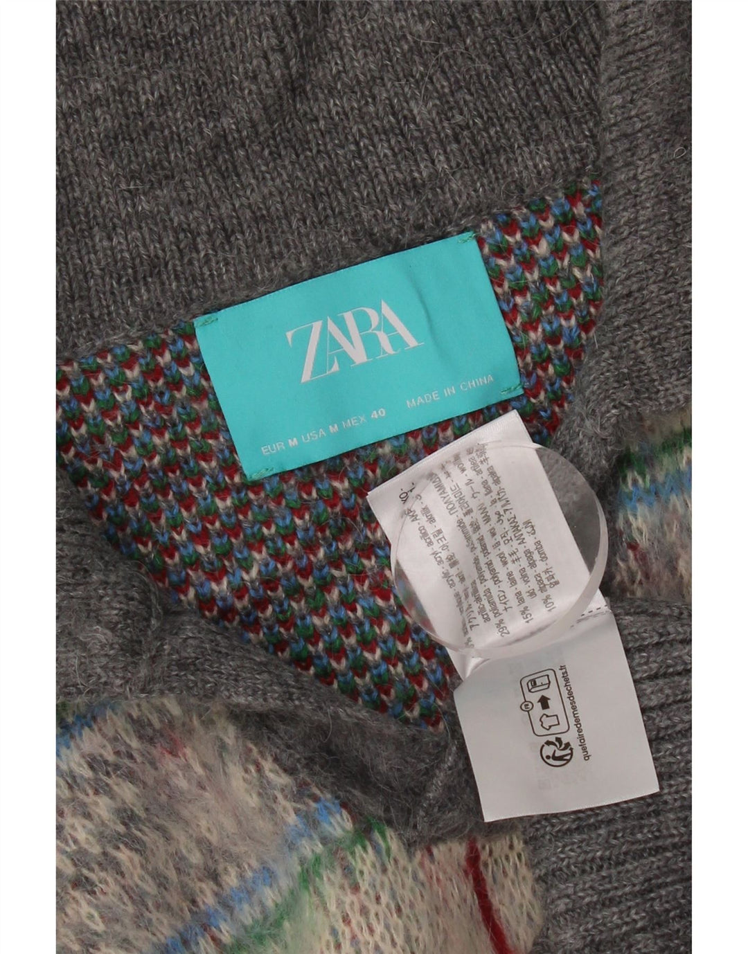 Maglione corto corto da donna Zara con collo a polo oversize UK 14 grigio medio a quadri