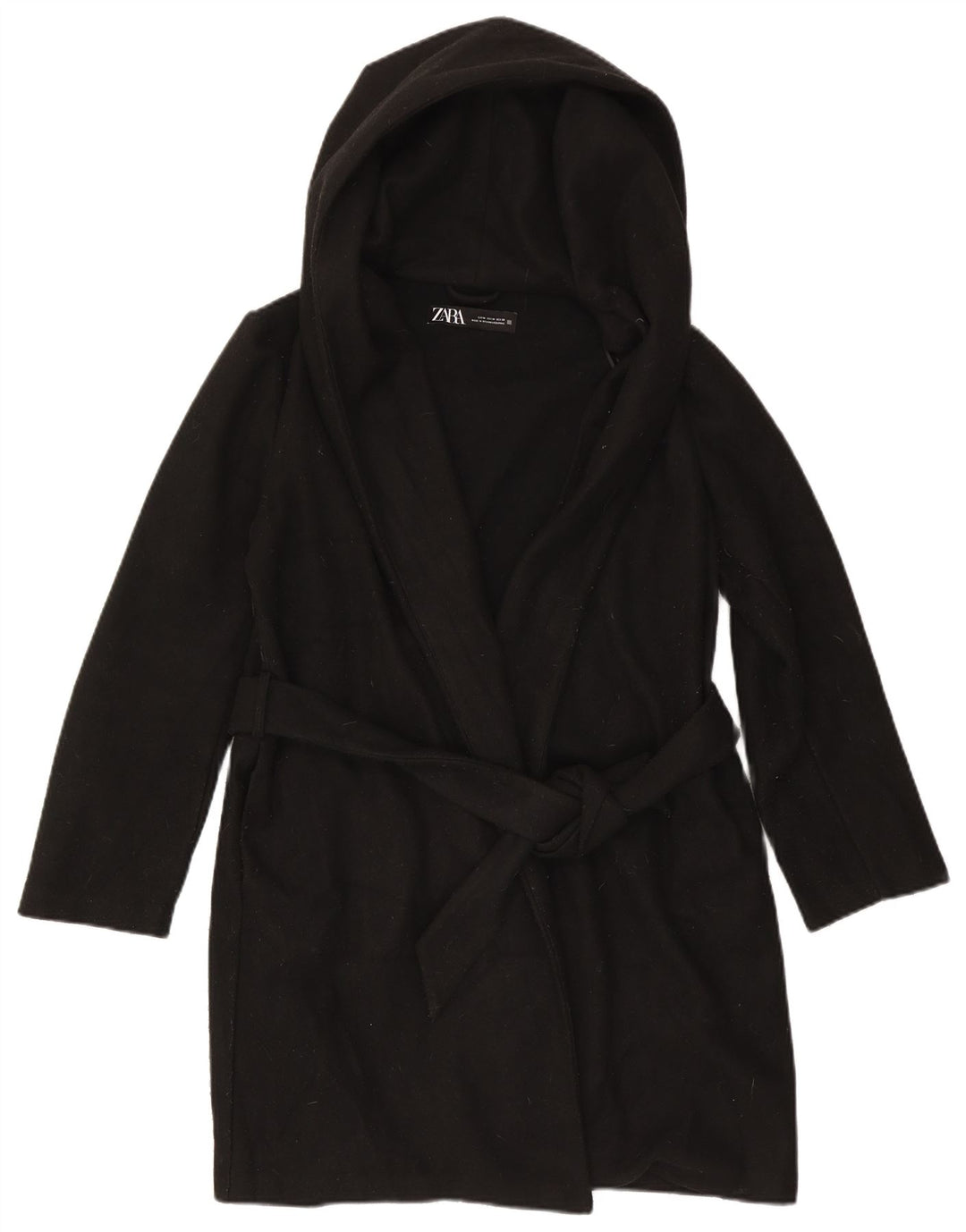 Cappotto con cappuccio da donna Zara UK 14 poliestere nero medio