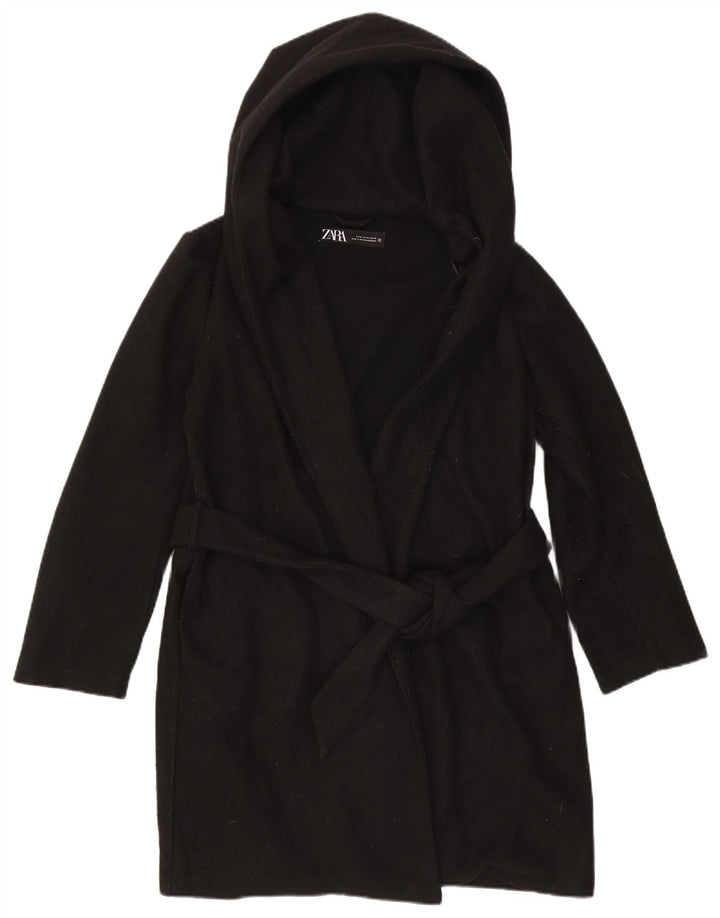 Cappotto con cappuccio da donna Zara UK 14 poliestere nero medio