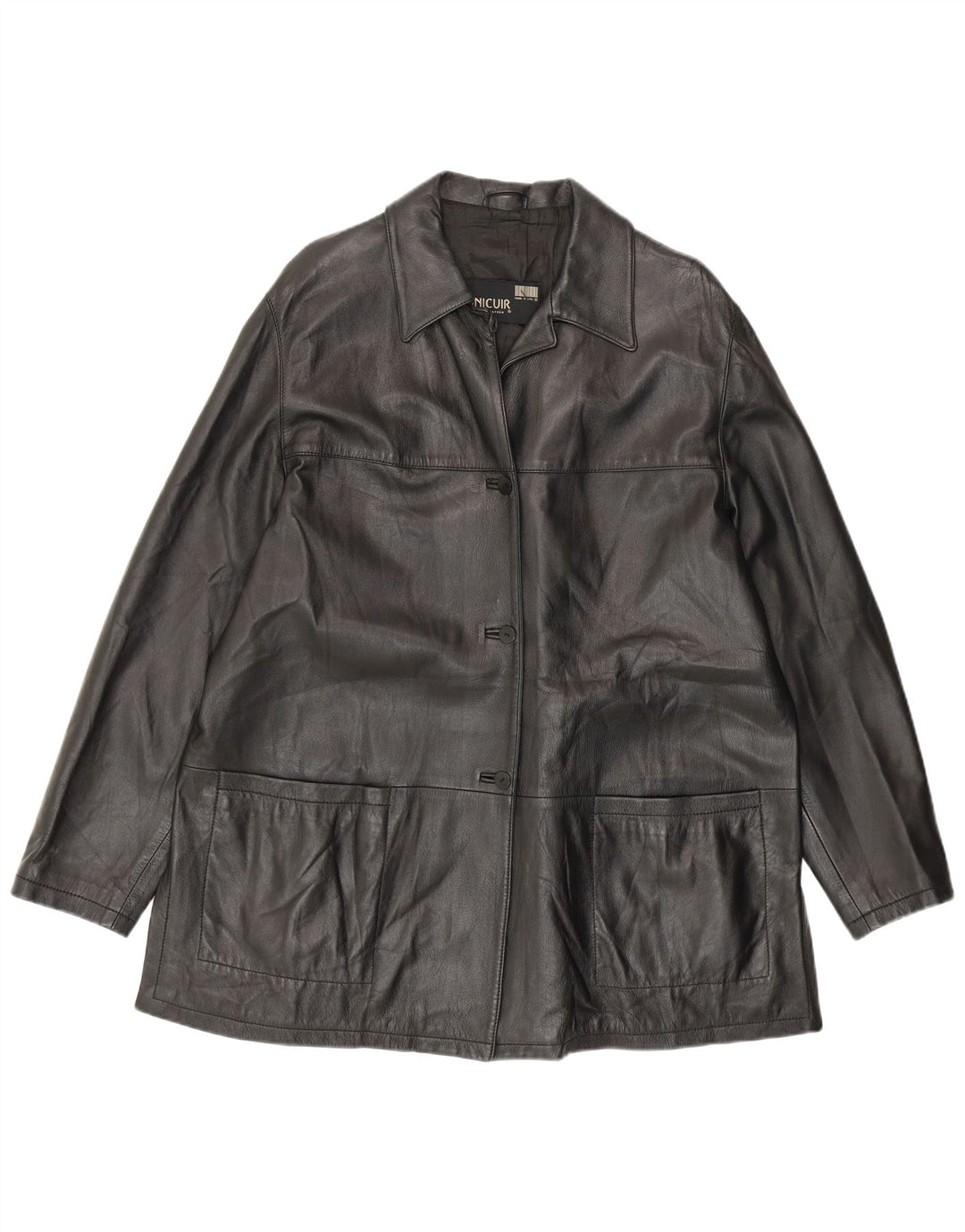 Giacca in pelle vintage da donna IT 54 3XL Pelle nera