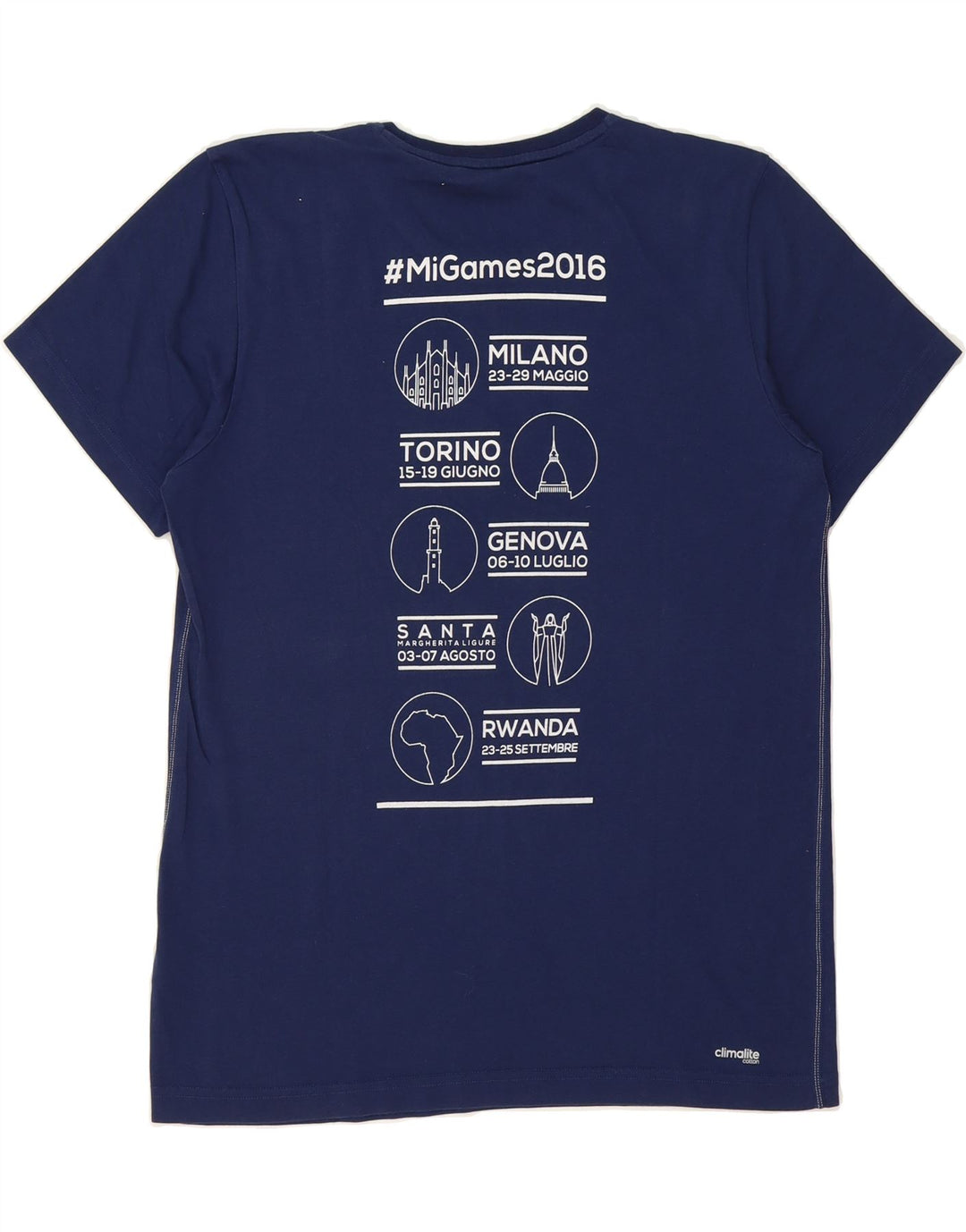 ADIDAS Mens Climalite Graphic T-Shirt Top Medium Navy Blue Cotton Vintage Adidas and Second-Hand Adidas from Messina Hembry 
