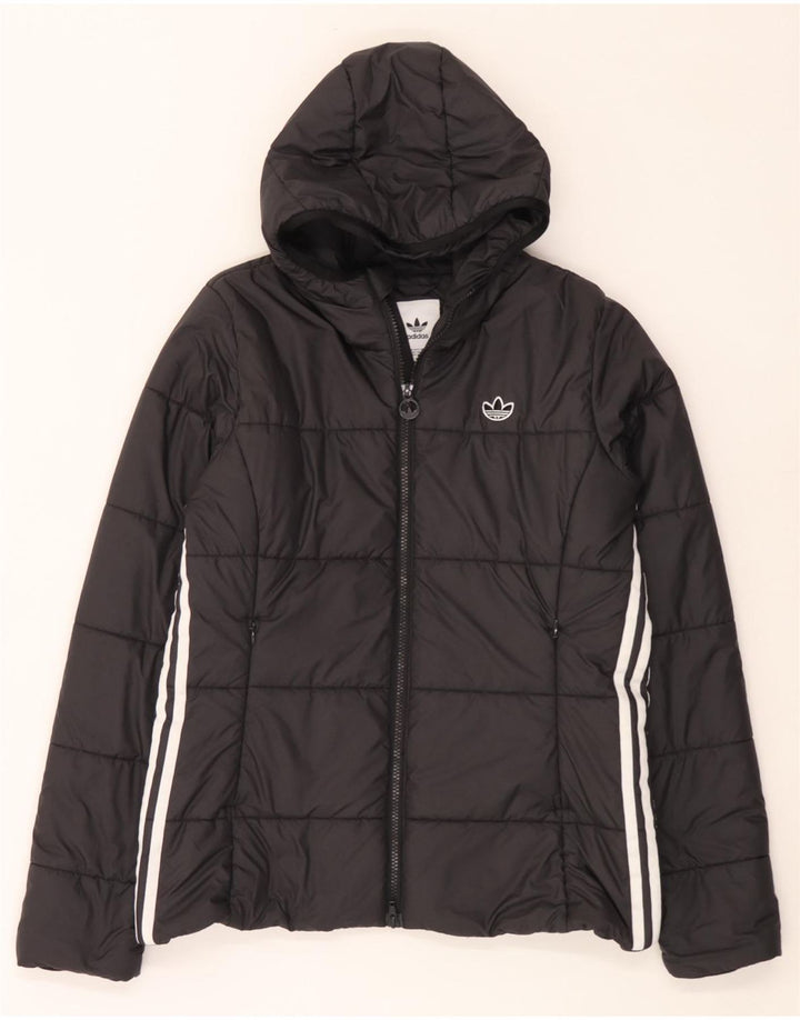 Giacca imbottita con cappuccio da donna Adidas UK 16 grande poliestere nero