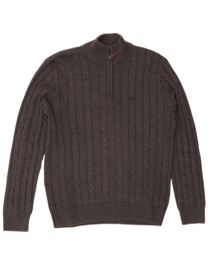 Crew Clothing Maglione da uomo con zip e collo in cotone grigio medio