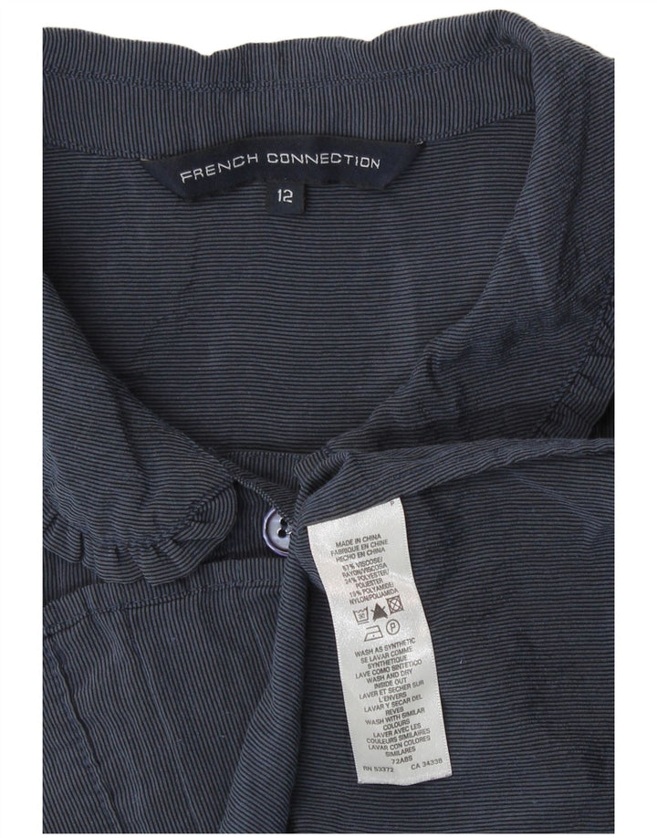 Camicetta da donna con volant sul davanti di French Connection UK 12 medio blu navy