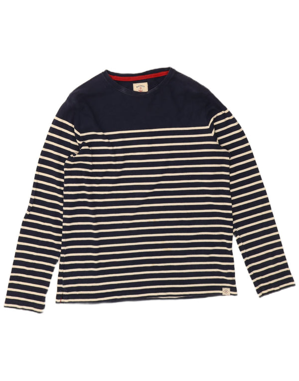 Joules Womens Top Long Sleeve UK 16 Large Navy Blue Striped Cotton