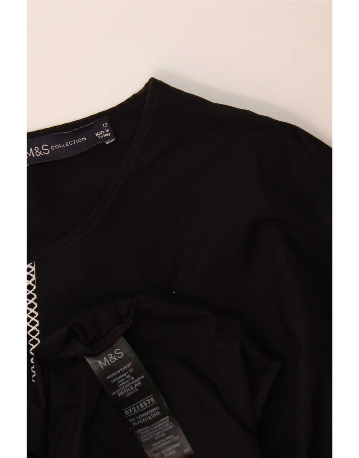 Camicetta a maniche lunghe da donna Marks & Spencer UK 12 cotone nero medio