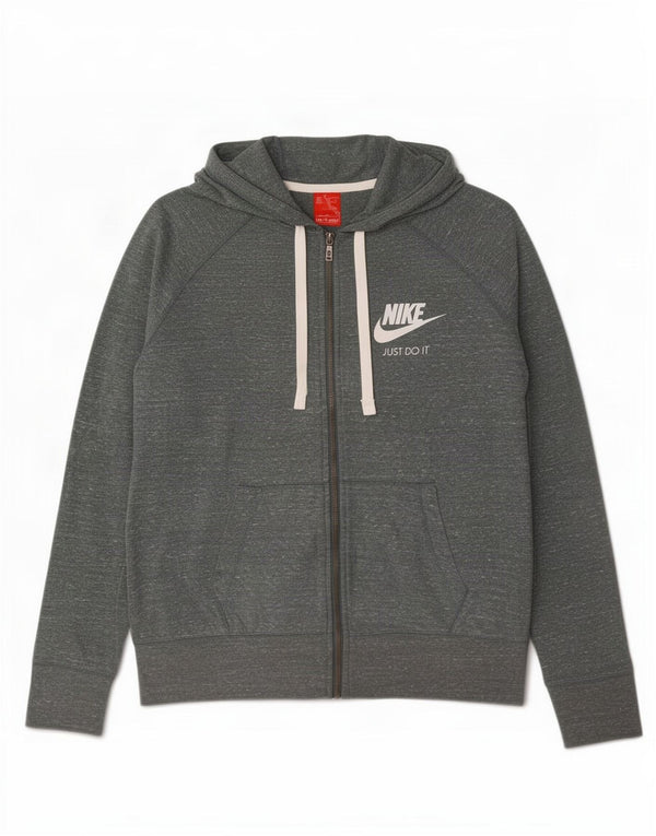 Felpa con cappuccio e zip da donna Nike UK 14 Cotone screziato grigio medio
