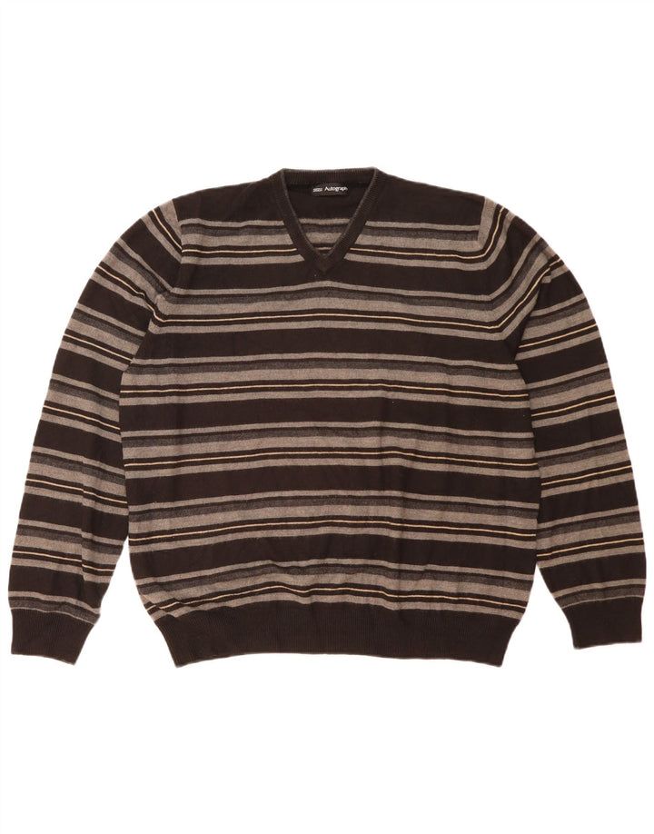 Maglione da uomo con scollo a V autografo Marks & Spencer XL a righe nere