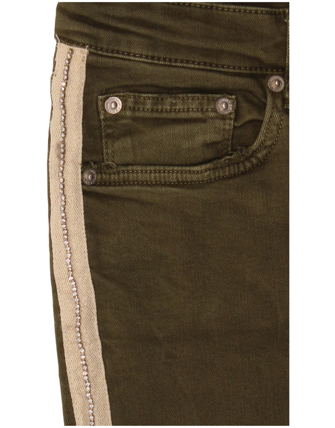 Jeans slim da donna Zara EU 40 medio W30 L27 color block kaki