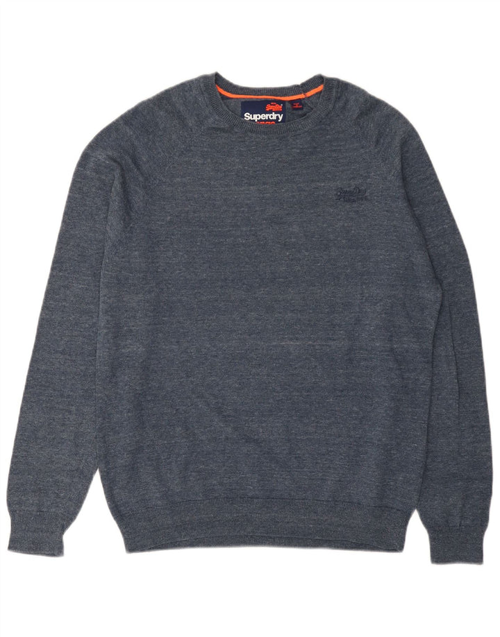 Maglione maglione girocollo da uomo Superdry grande cotone chiazzato blu