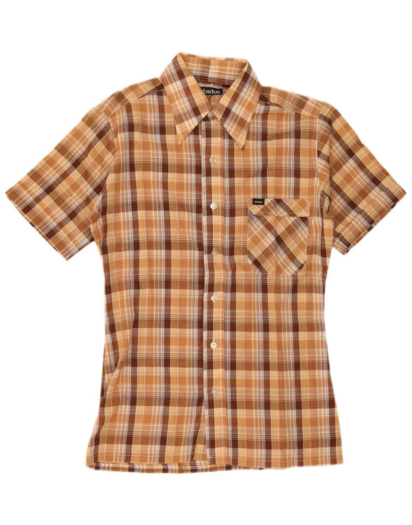 Vintage Mens Short Sleeve Shirt Small Brown Check Polyester