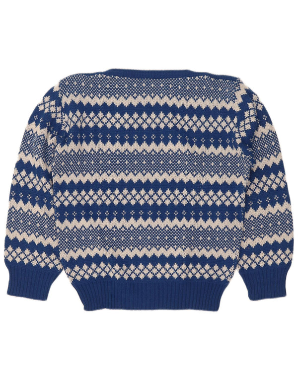 Maglione vintage da donna con scollo a barca UK 12 Blu medio Fair Isle