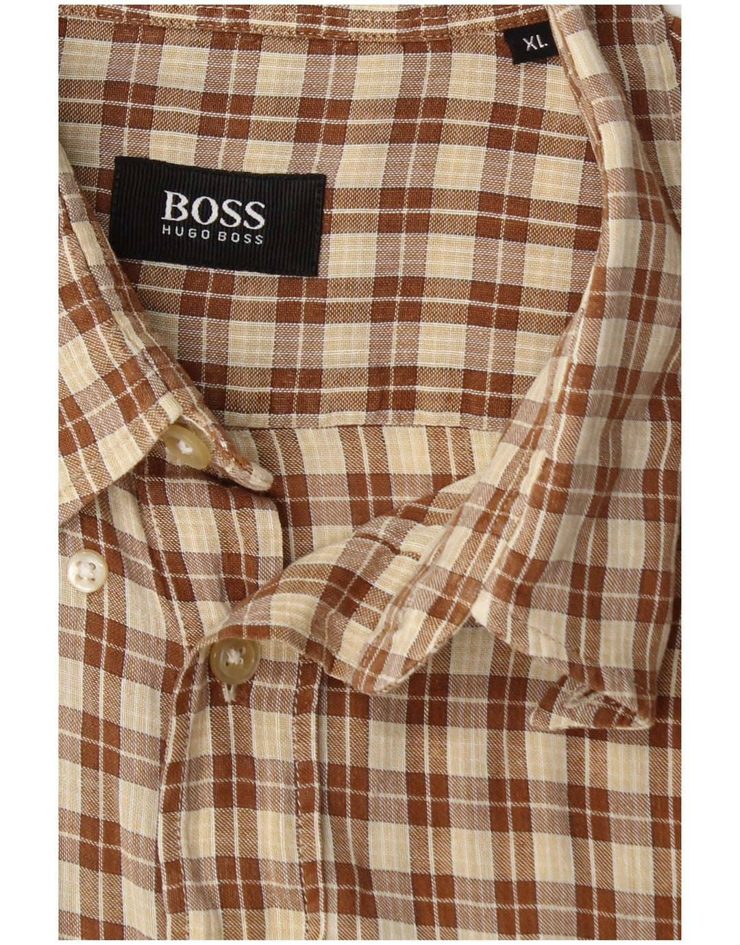 Camicia a maniche corte da uomo HUGO BOSS XL marrone a quadri