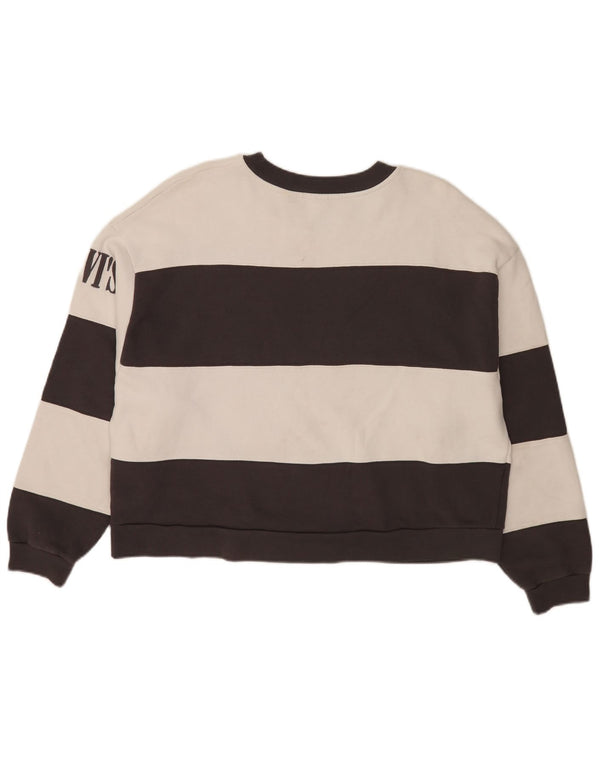 Levi's Donna Felpa Corta Oversize Maglione UK 14 Medio Nero a Righe