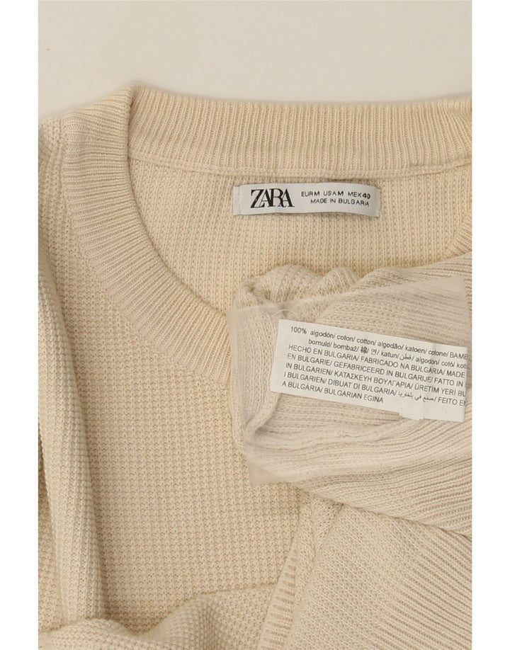 Maglione maglione girocollo da uomo Zara in cotone bianco sporco medio