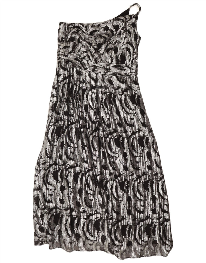 Monsoon Abito da donna maxi monospalla con motivo astratto UK 16 Large Argento