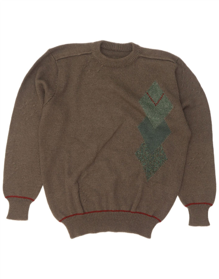 Maglione maglione girocollo da uomo vintage grande kaki argyle/diamante