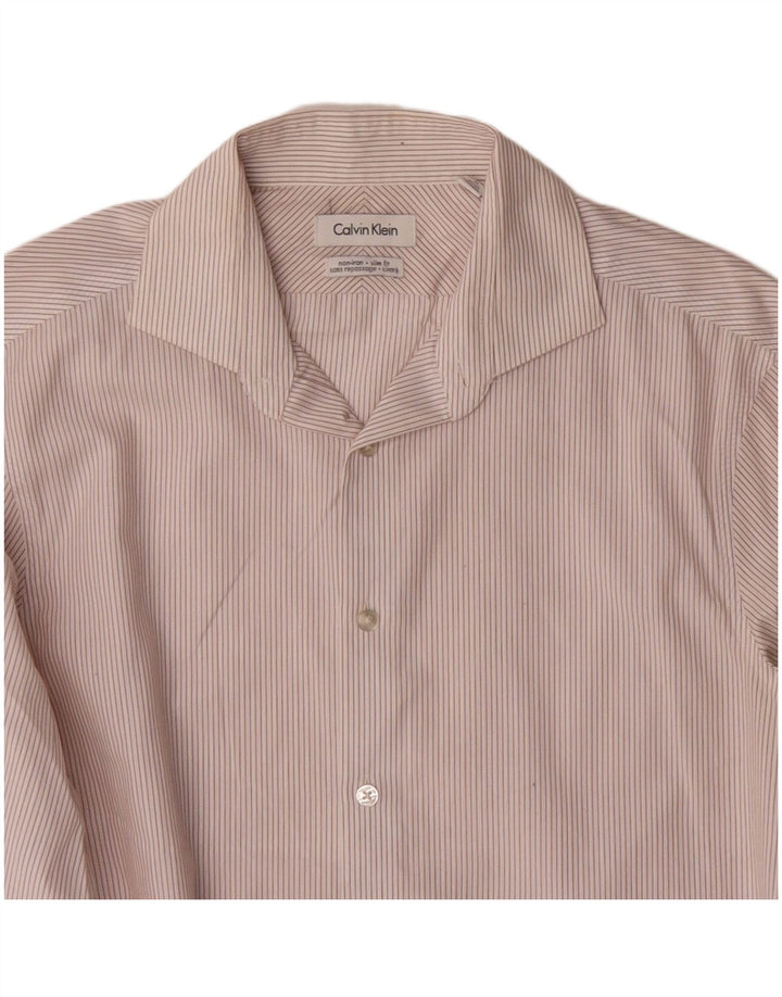 CALVIN KLEIN Camicia da uomo taglia 15 cotone gessato bianco medio