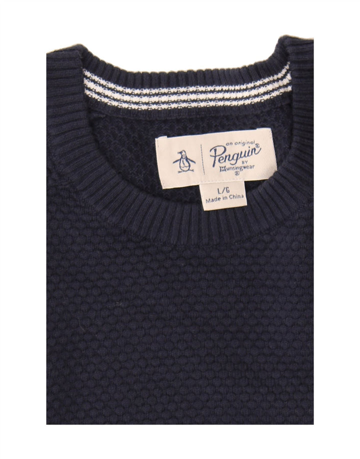 PENGUIN Mens Crew Neck Jumper Sweater Large Navy Blue Cotton Vintage Penguin and Second-Hand Penguin from Messina Hembry 