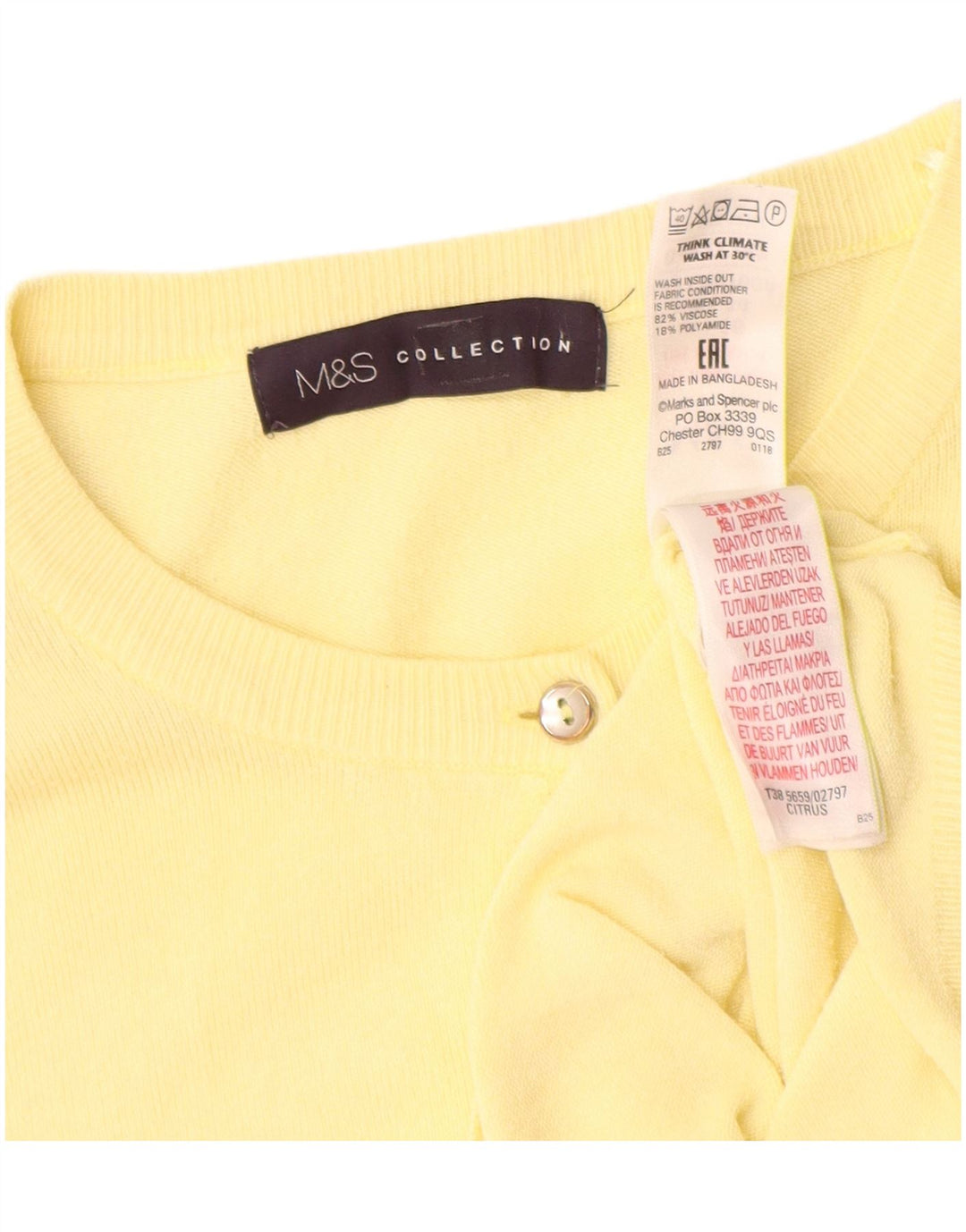 Maglione cardigan da donna Marks & Spencer UK 16 grande viscosa gialla