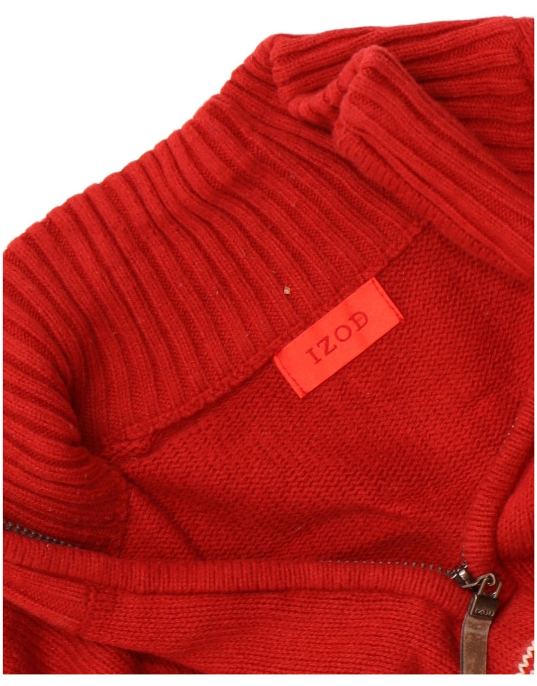Maglione da uomo con zip e collo IZOD rosso medio Fair Isle
