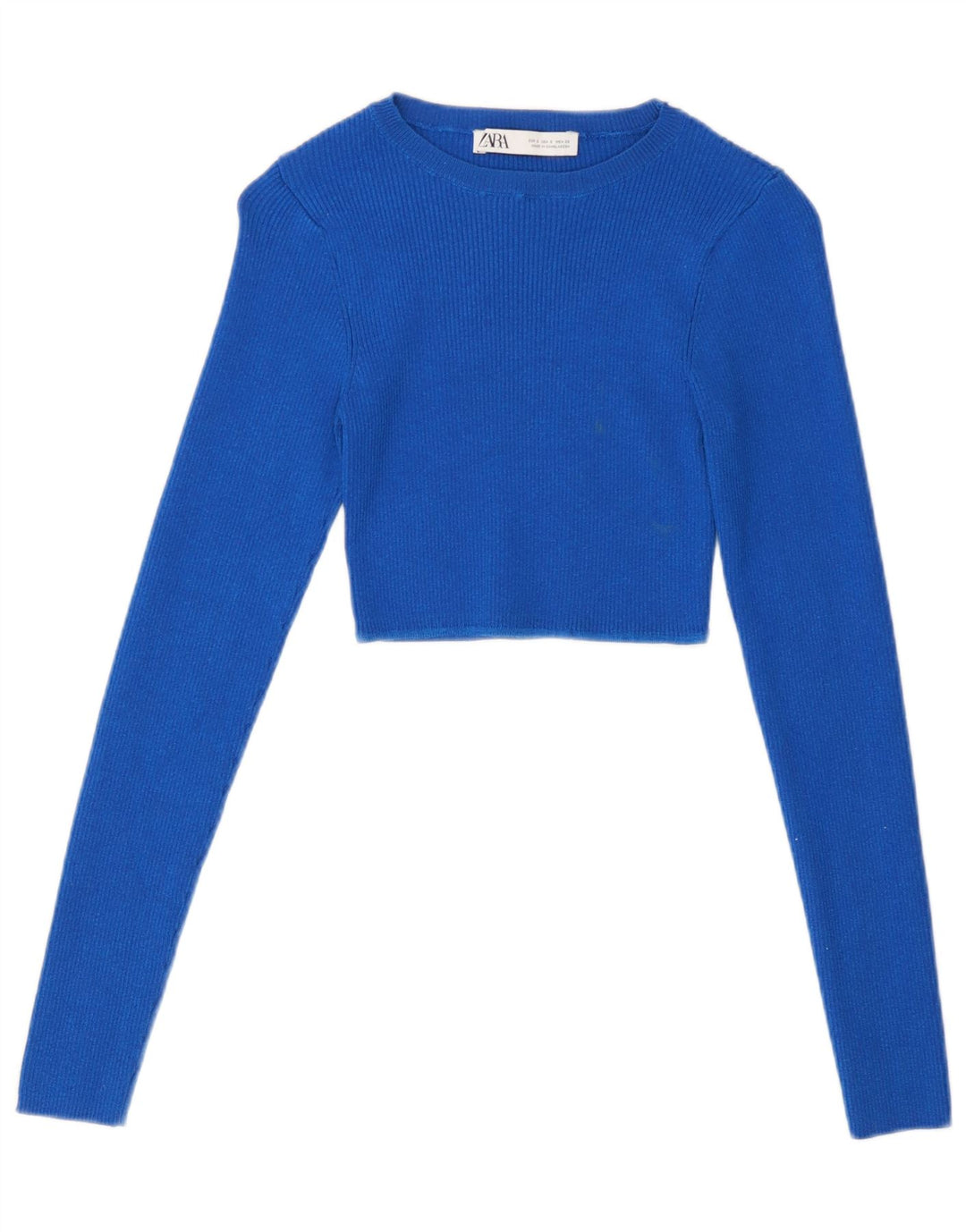 Top corto da donna Zara a maniche lunghe UK 8 piccolo in viscosa blu