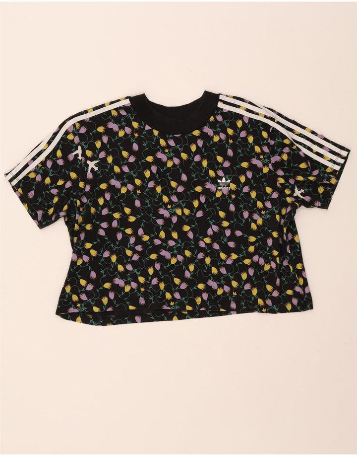 T-shirt grafica corta da donna ADIDAS Top UK 18 XL cotone floreale nero