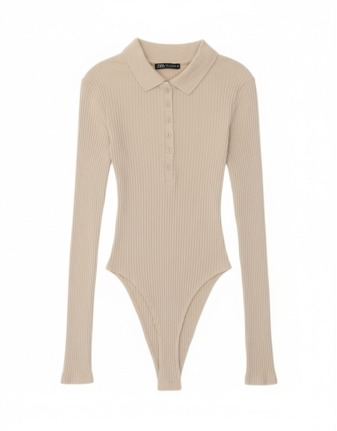 Body a maniche lunghe da donna Zara UK 8 piccolo in cotone beige
